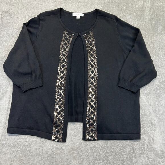 Caslon By Nordstrom Beaded Knit 3/4 Sleeve Cardigan Sweater Black Size 3X Formal - Picture 1 of 10